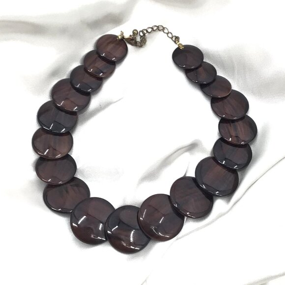 Beaded Necklace Simulated Wood Finish Round Disc Beads Adjustable Length Brown - Picture 2 of 3